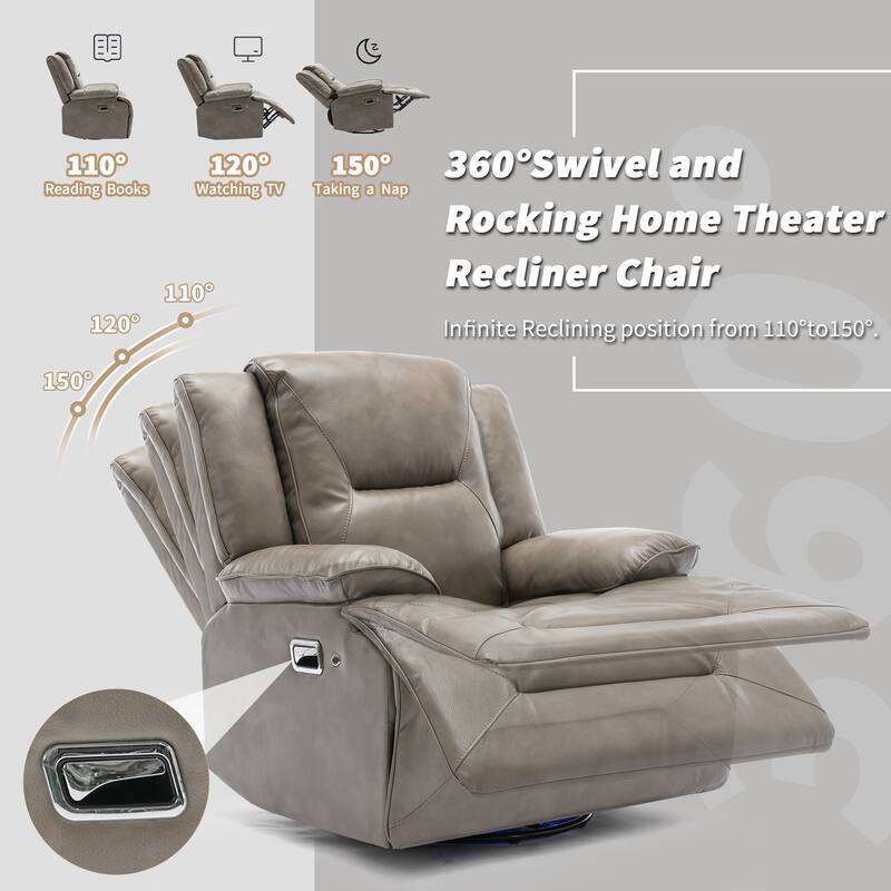 360° Swivel and Rocking Home Theater Recliner Manual Recliner Chair with a LED Light Strip for Living Room,Bedroom, Black