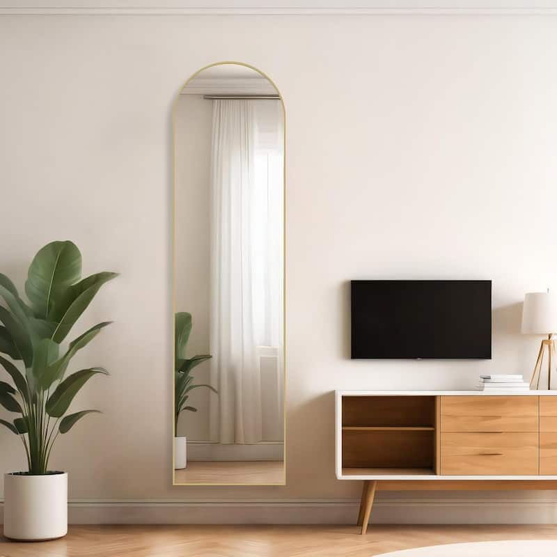 Arched Mirror Full Length, 16"x59" Body Wall Mirrors, Floor Standing,Tall Arch Mirror with Stand Aluminum Alloy Frame