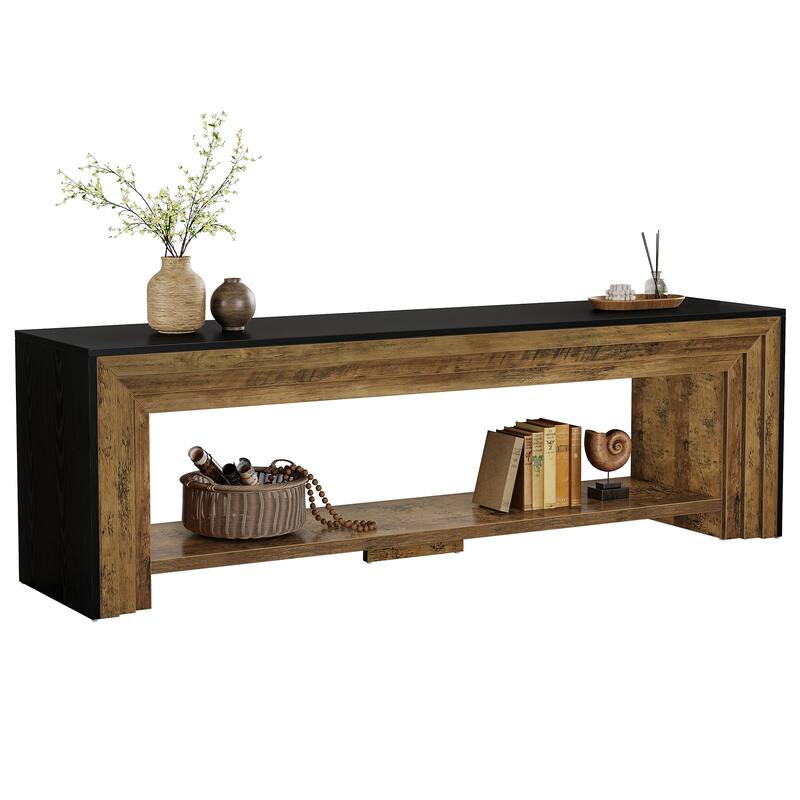 Long TV Stand for TVs, Wooden Entertainment Center with Storage Shelves, Low Media Console for Living Room, Bedroom