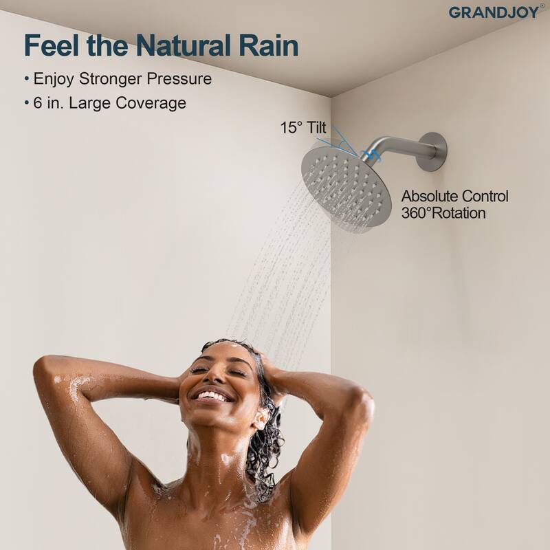 GRANDJOY Dual Shower Kit with Round Rainfall Head and Hand Shower, Lever Control Valve