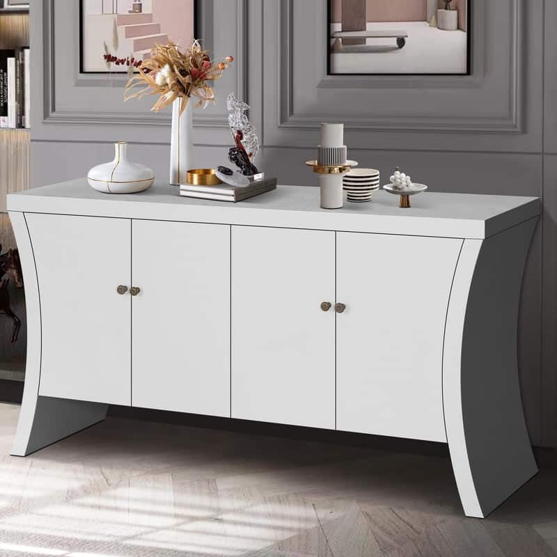 Retro 4-Door Wooden Credenza Cabinets with Solid Legs for Versatile Storage