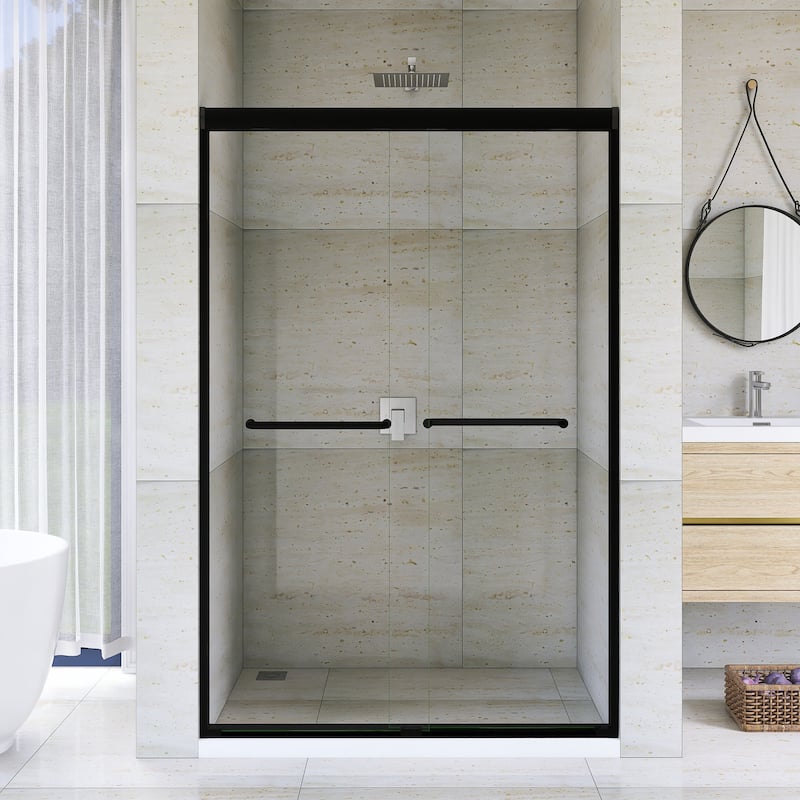 Double Sliding Framed Shower Door in Matte Black Finish - 48'' x 0.25'' x 72'' - Matte Black