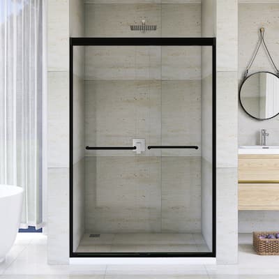 Double Sliding Framed Shower Door in Matte Black Finish