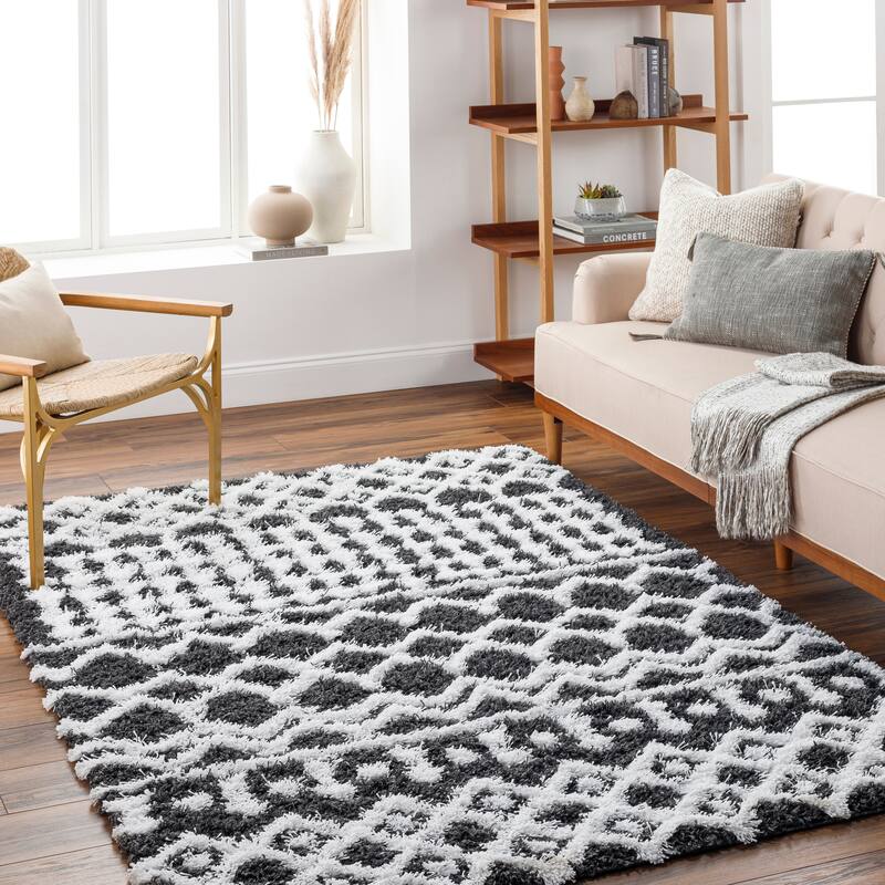Livabliss Newton Geometric Moroccan Trellis Shag Area Rug - 2' 7" x 7' 3" - Charcoal - Runner