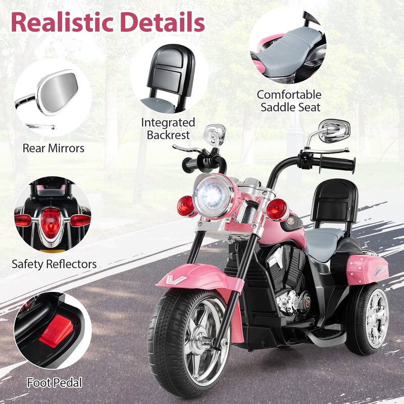 Gymax 6V Electric Kids Motorcycle 3-Wheel Ride On Toy w/ Adjustable