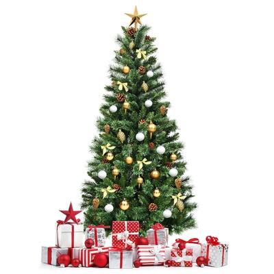 7FT Balsam Fir Lit Christmas Tree with Auto-Connect Powered Tree Pole - 7