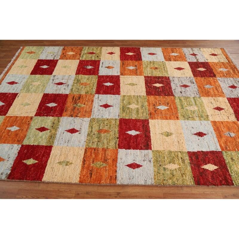 Hand Knotted Oriental 100% Wool Carpet Modern Geometric Multi-Colored Moroccan Area Rug - 8' 11'' X 6' 0''