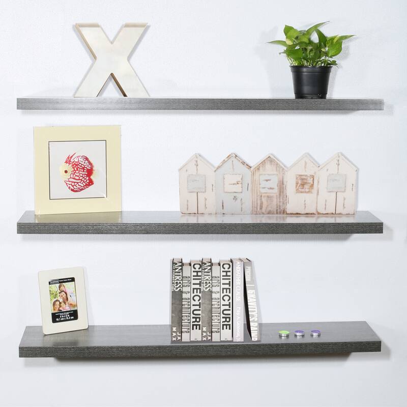Lothar Set of 3 Modern and Contemporary Black Oak Floating Shelf - 9.25'' x 47.2'' x 1.5''
