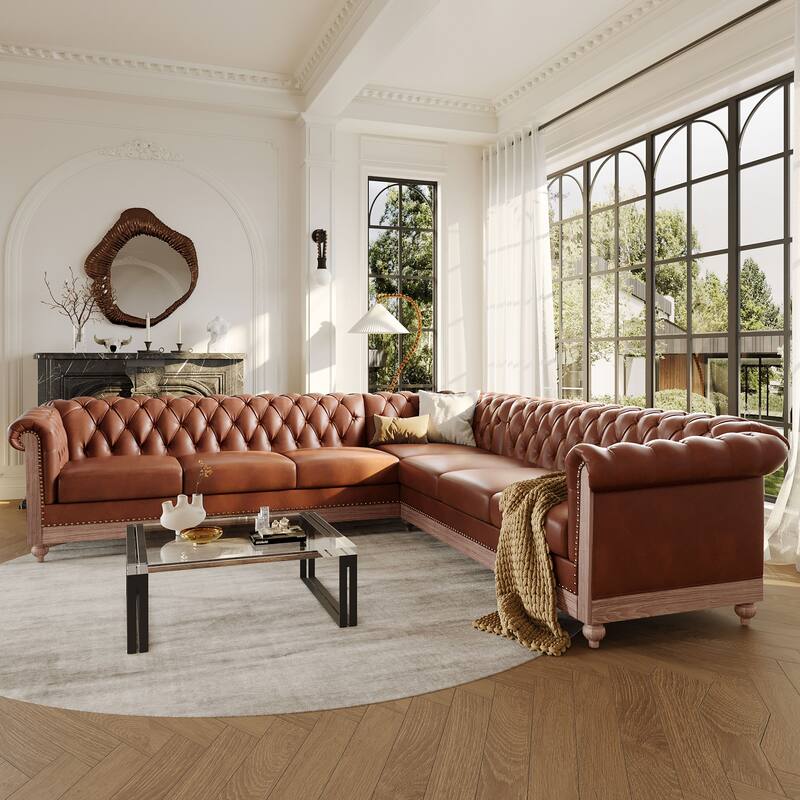 Castalia Chesterfield Tufted 7-seat Sectional Sofa by Christopher Knight Home - 114.00" L x 70.00" W x 31.50" H