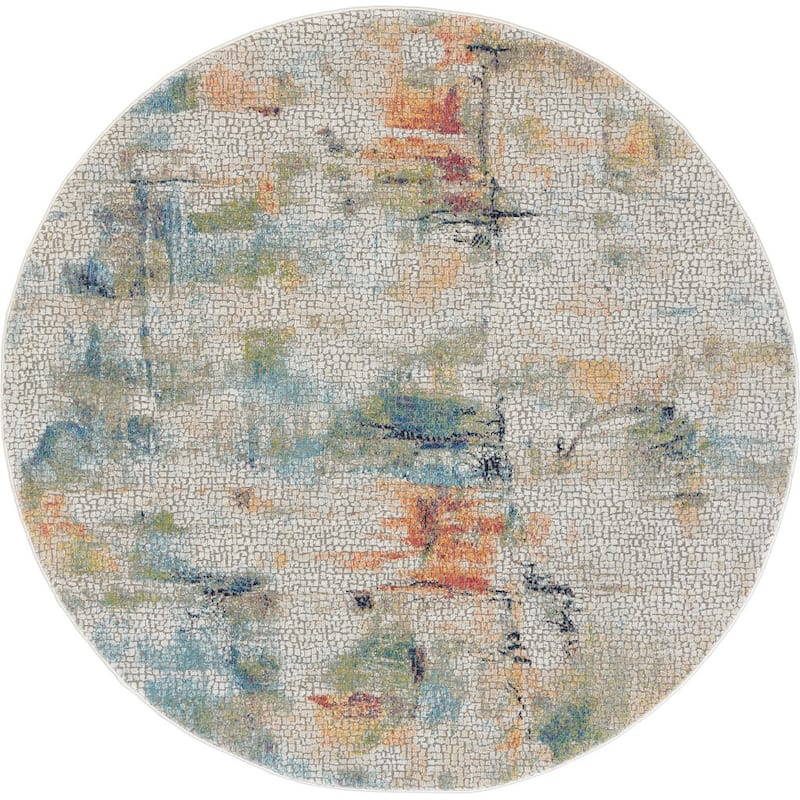 Power Loomed Distressed Geometric Abstract Modern Non Skid Area Rug - 48' X '48' X '0.5