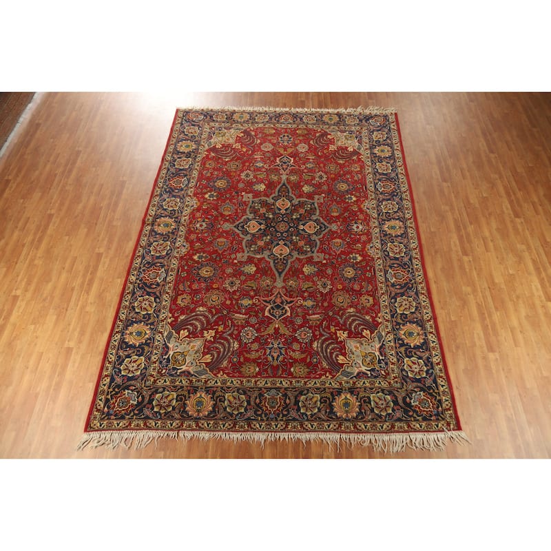Hand Knotted Oriental 100% Wool Carpet Traditional Floral Red Tabriz Area Rug - 12' 10'' X 9' 3''