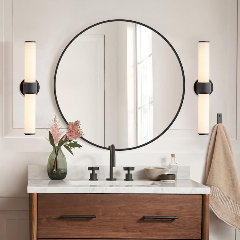 Modern Bathroom Wall Mounted Round Vanity Mirror - 24x24 - Black
