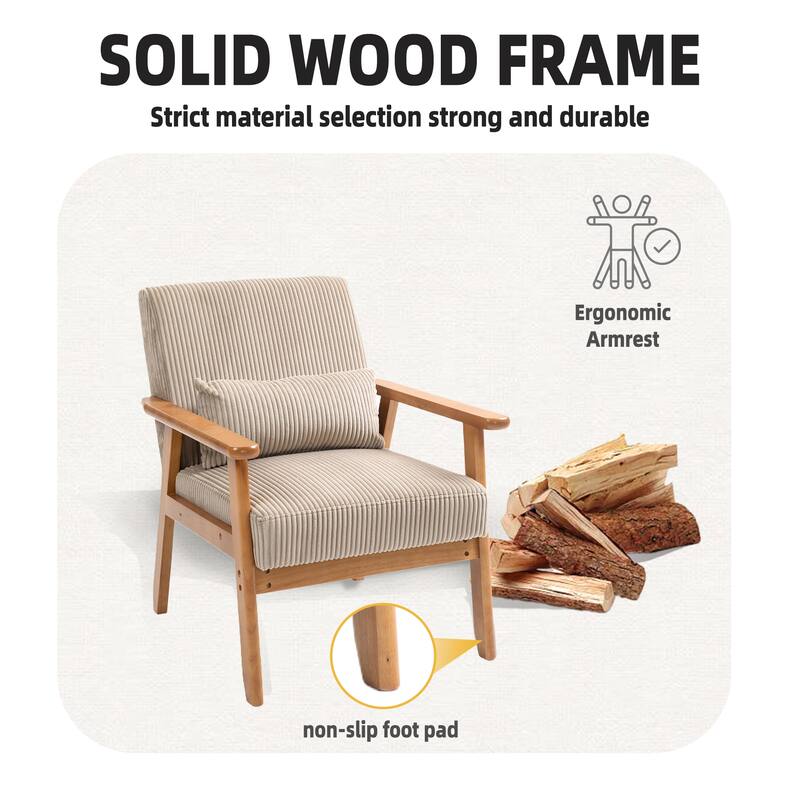Corduroy Accent Chair,Solid Wood Armchair for Living Room
