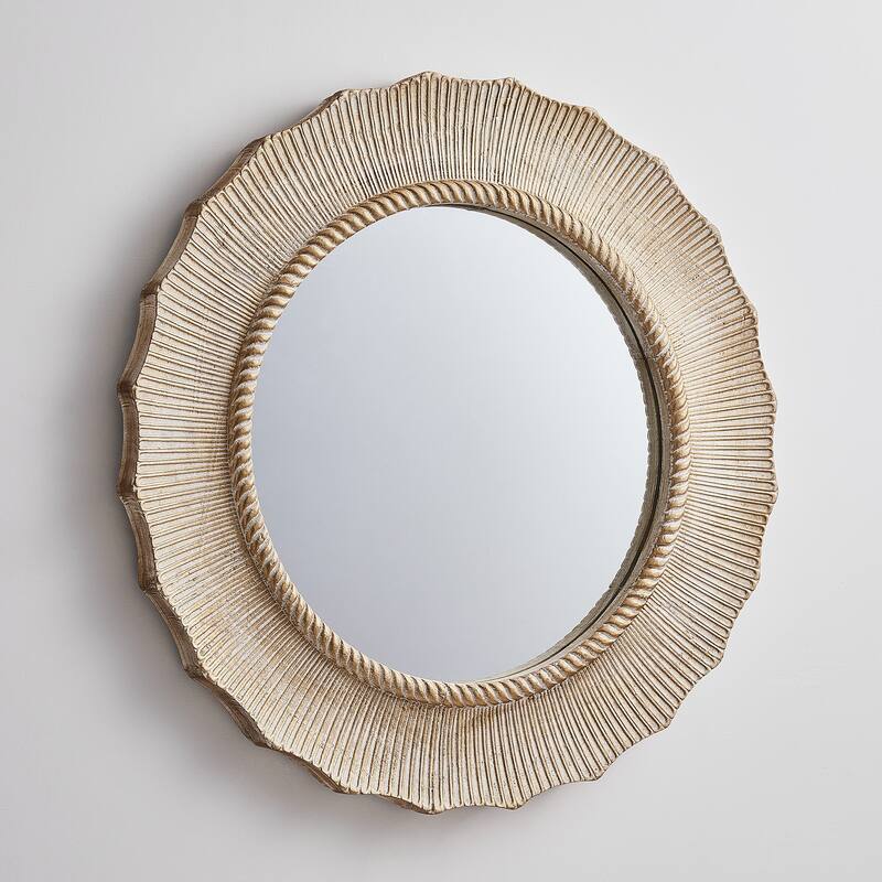 30" Bohemian Beige Round Wooden Decorative Bathroom Vanity Wall Mirror