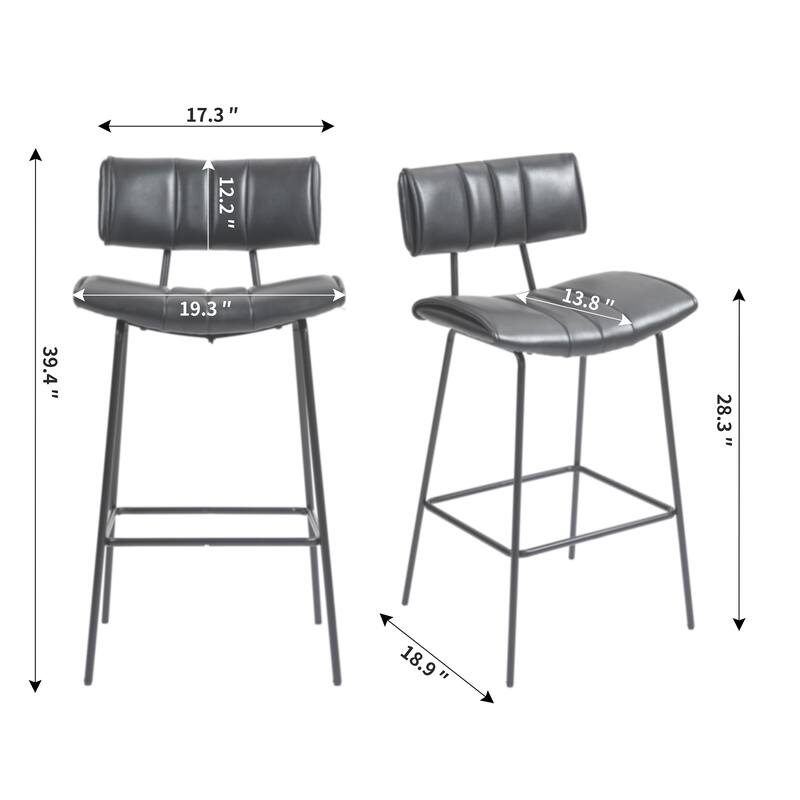 Set of 2 Belita Brown Faux Leather Bar Stool with Black Metal Legs