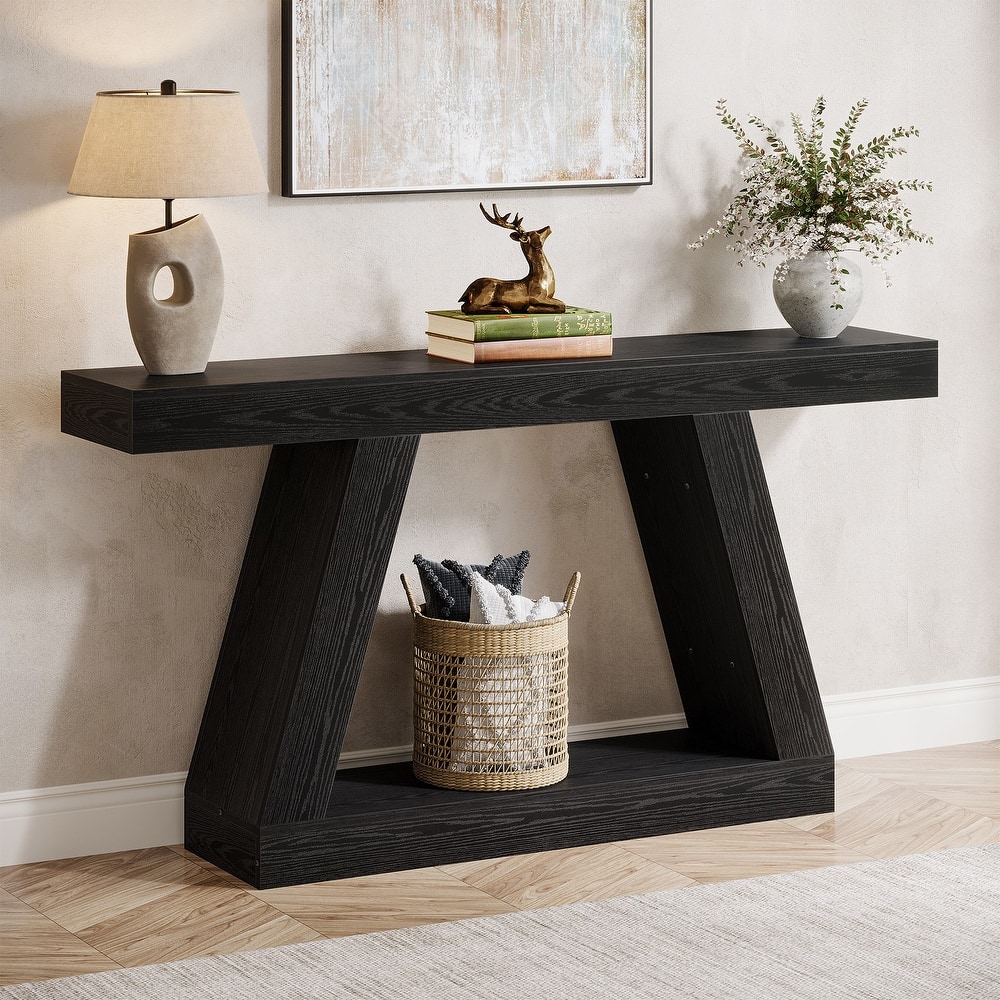55 Inches Farmhouse Wood Console Sofa Table with Storage - 11.81" D x 55.12" W x 31.5" H