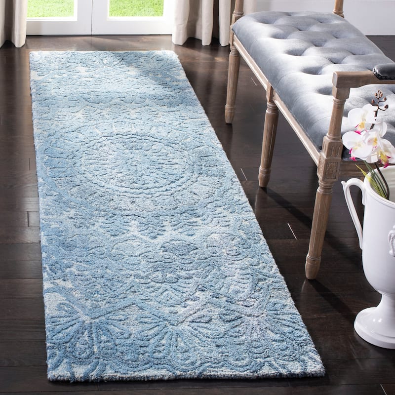 SAFAVIEH Handmade Marquee Genta Modern Medallion Wool Rug - 2'3" x 10' Runner - Blue/Ivory - Runner