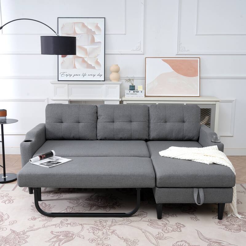 74.8" Fabric Sectional Sofa with Storage - Grey