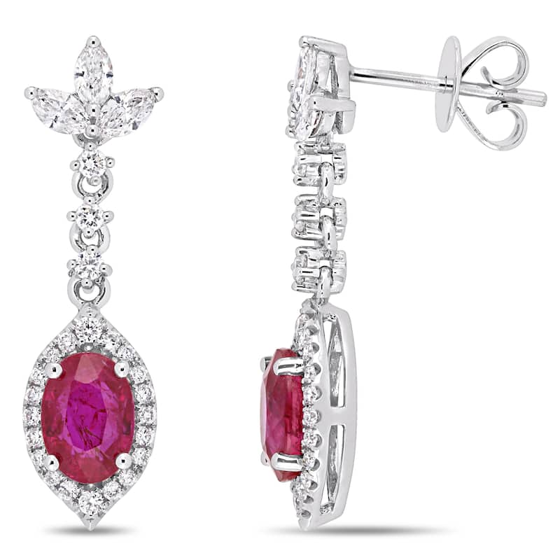 Miadora 1 7/8ct TGW Ruby & 3/4ct TDW Marquise and Round Diamond Stud Earrings 14k White Gold