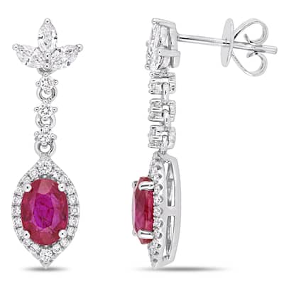 Miadora 1 7/8ct TGW Ruby & 3/4ct TDW Marquise and Round Diamond Stud Earrings 14k White Gold