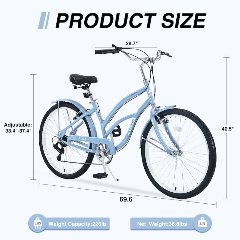 26 in. Steel 7 Speed Cruiser Bike for Women