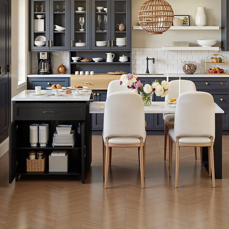 Betsy Kitchen Island with Extendable Dining Table for 4-6 Person