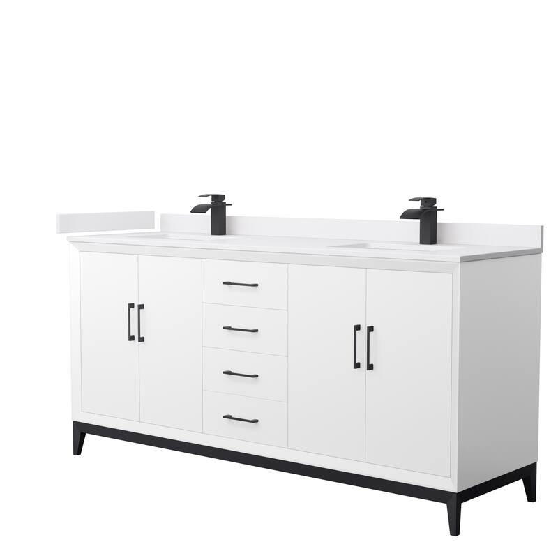 Amici Double Bathroom Vanity Set, Cultured Marble Top - White, Black Trim, White Cultured Marble Top