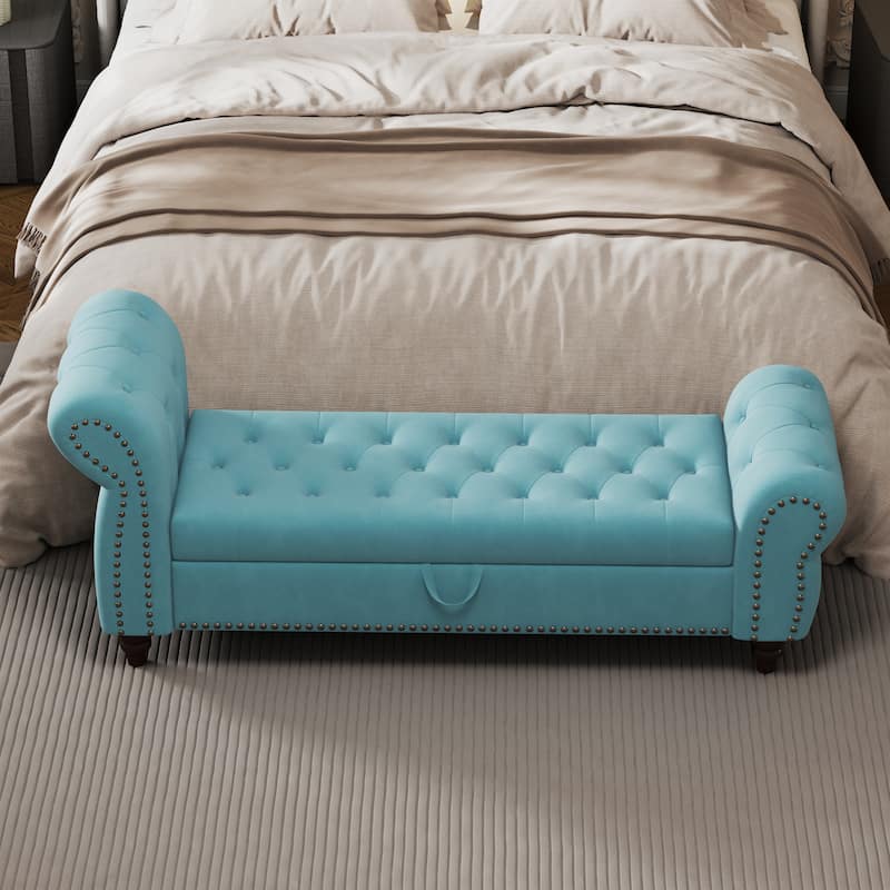 64.5" Bed Bench for Bed Room Nails Tufted Chaise of Lounge with Storage