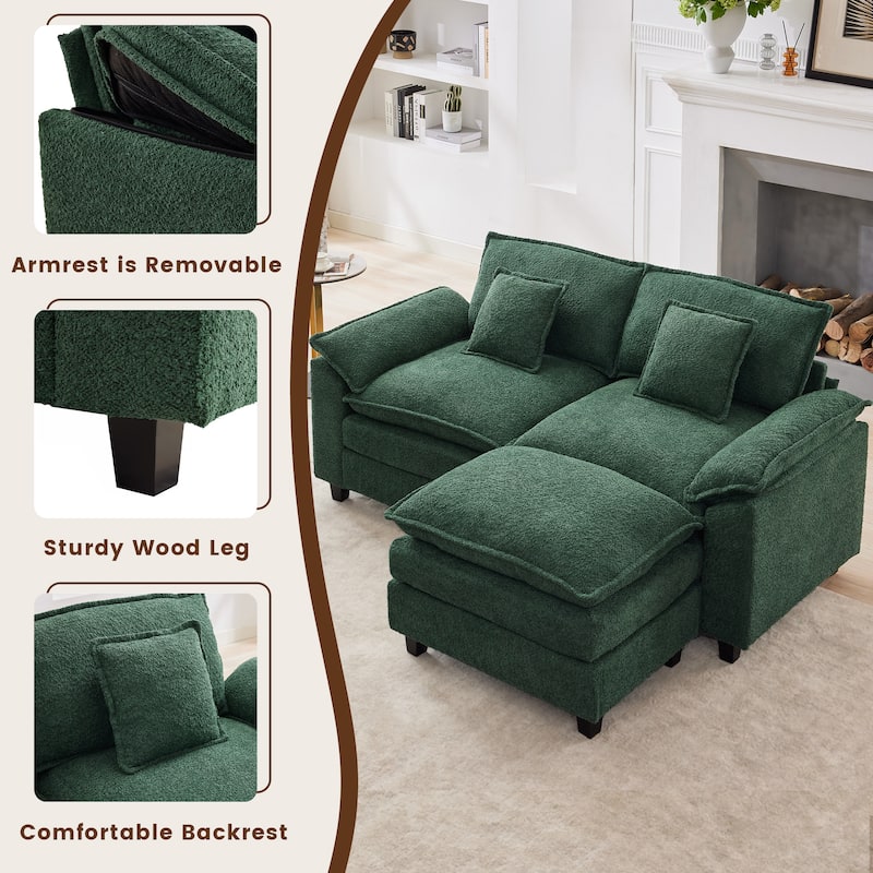 78" Comfy Cloud Couch Sectional Loveseat Boucle Sofa With Ottoman and Wide Armrests