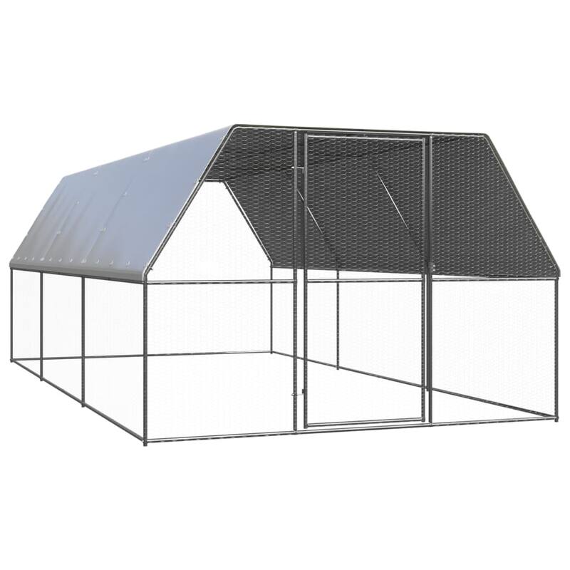 vidaXL Chicken Cage Silver and silver grey Galvanized steel, polyethylene - 118.1" x 236.2" x 78.7"