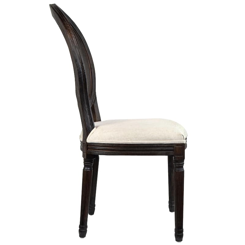 French Chic Vintage Dining Side Chair With Upholstered Linen Welted Fabric And Elegant Natural Rustic Wood Frame