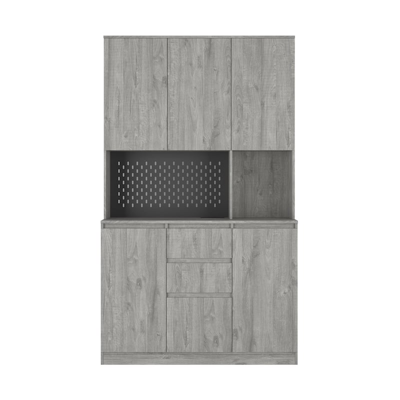 Freestanding Buffet Cupboard with Charging Station, LED Lights and Microwave Stand