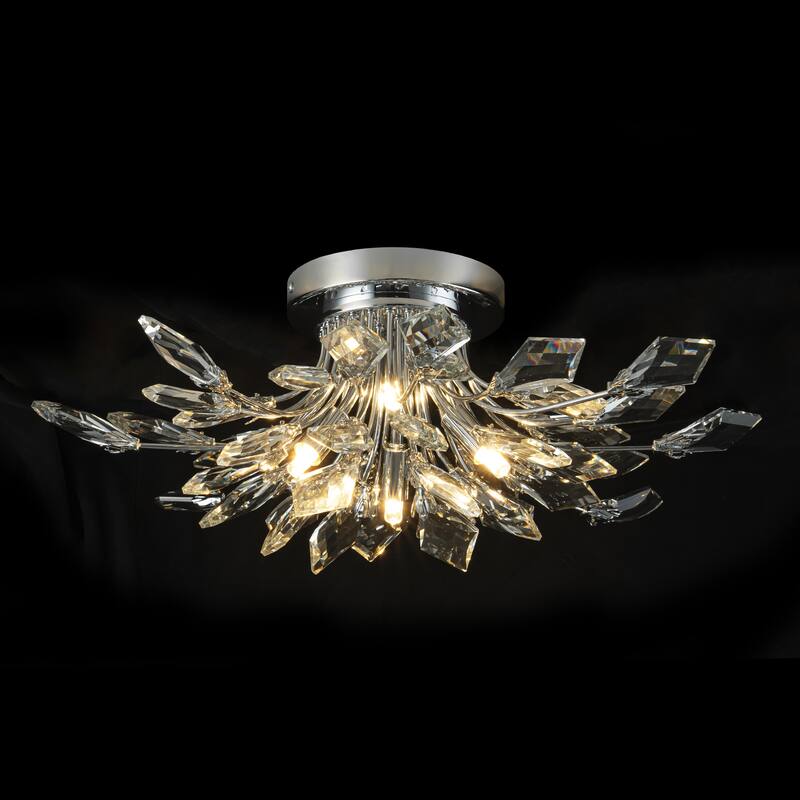 4-Light Modern Industrial Linear Cluster Crystal Flush Mount Light Sputnik Ceiling Light for Dining Room