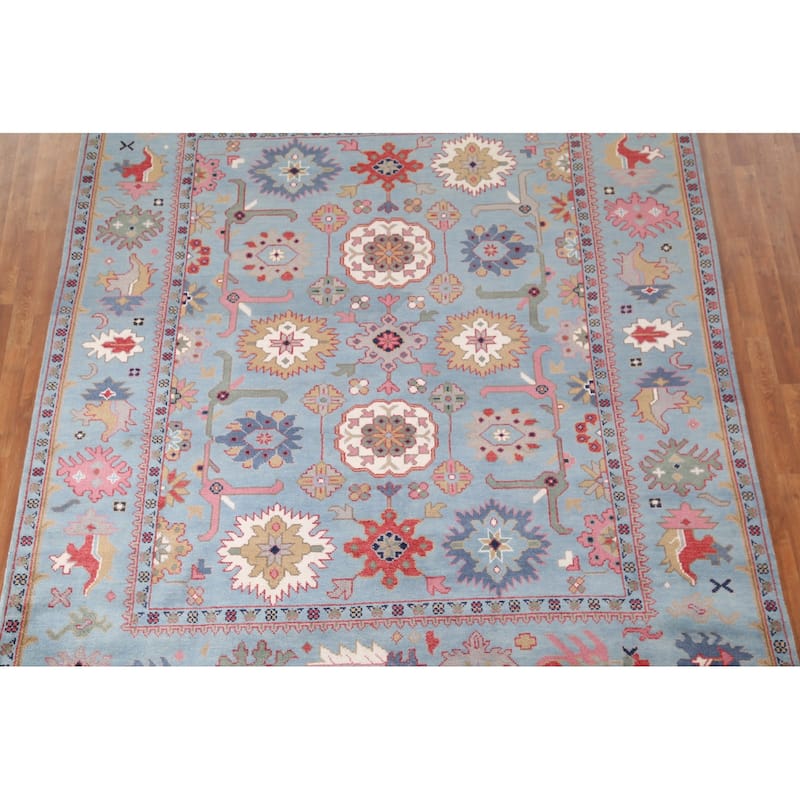 Light Blue Oushak Area Rug Hand-Knotted Oriental Wool Carpet - 8'3"x 9'10"