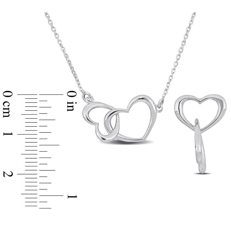 Miadora Double Heart Charm Necklace and Drop Earrings Sterling Silver-16.5 + 1 ext