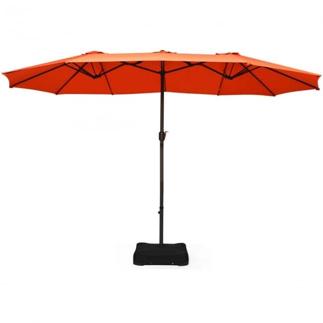 15 Foot Extra Large Patio Double Sided Umbrella with Crank and Base - 15' x 8' (W x H)