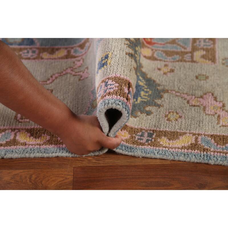 Light Blue Oushak Area Rug Handmade Living Room Wool Carpet - 8'1"x 10'1"