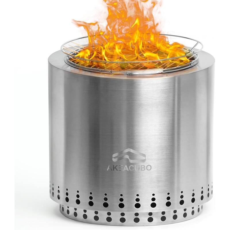 Stainless Steel Wood Burning Outdoor Living Fire Pit with Grill Mesh in