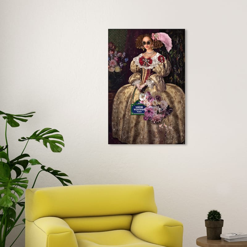 Wynwood Studio Canvas Fashion and Glam Glamorous Louise Gold and Dark Green Glam Wall Art Canvas Print