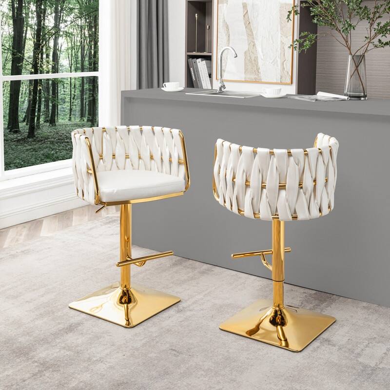 Best Quality Furniture Adjustable Upholstered Barstools with Square Chrome Finish Base (Set of 2)