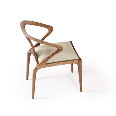 Modern Brown White Dining Armchair with Faux Leather Seat and Solid Wood Frame Bentwood Back - 31"H x 21"W x 23"D