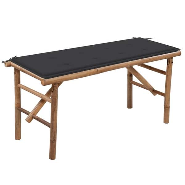 slide 2 of 9, vidaXL Folding Patio Bench with Cushion 46.5" Bamboo - 46.5" x 15" x 17.7"