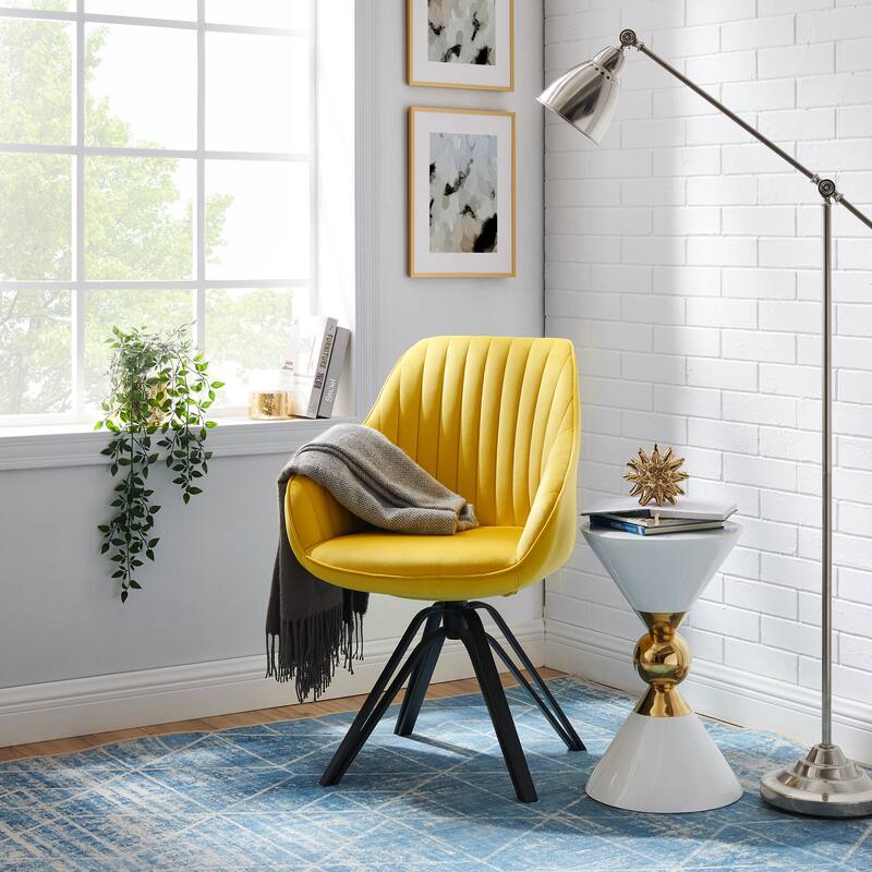 Art Leon Classical Swivel Office Accent Arm Chair with Golden Legs - Black Legs - MID YELLOW