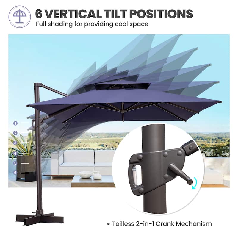 Outdoor 10ft Double Top Patio Cantilever Umbrella with Cross Base by Crestlive Products