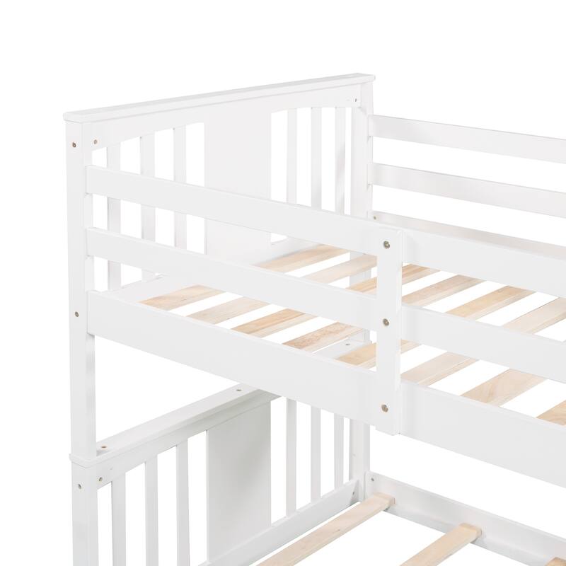 Twin Over Twin Bunk Bed with Ladder, Solid Wood Low Bunkbed Frame