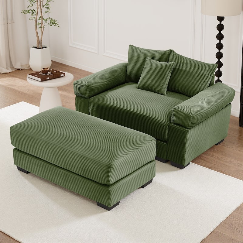 Oversized Chaise Lounge Corduroy Chair Indoor Single Sofa with Ottoman for Living Room Bedroom