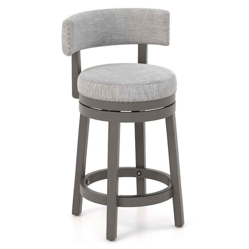 Swivel Bar Stool with Upholstered Back Seat and Footrest - 27 Inches