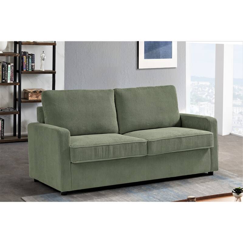 Manchester Polyester Corduroy 70 inch Square Arms Sofa Bed - Dark Green
