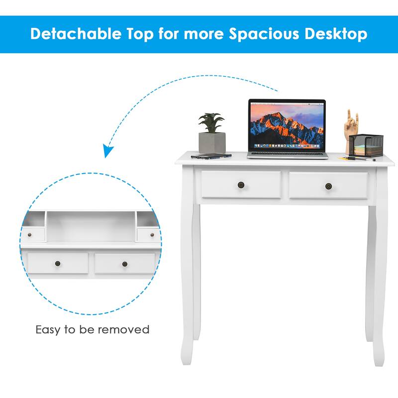 Costway Writing Desk Mission White Home Office Computer Desk 4 Drawer
