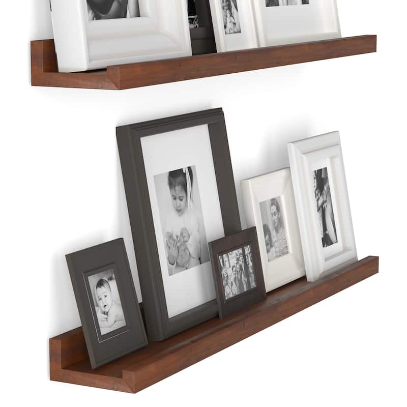 Walnut Picture Ledge, Vinyl Display Shelf, Wood Floating Shelf (Set of 2)